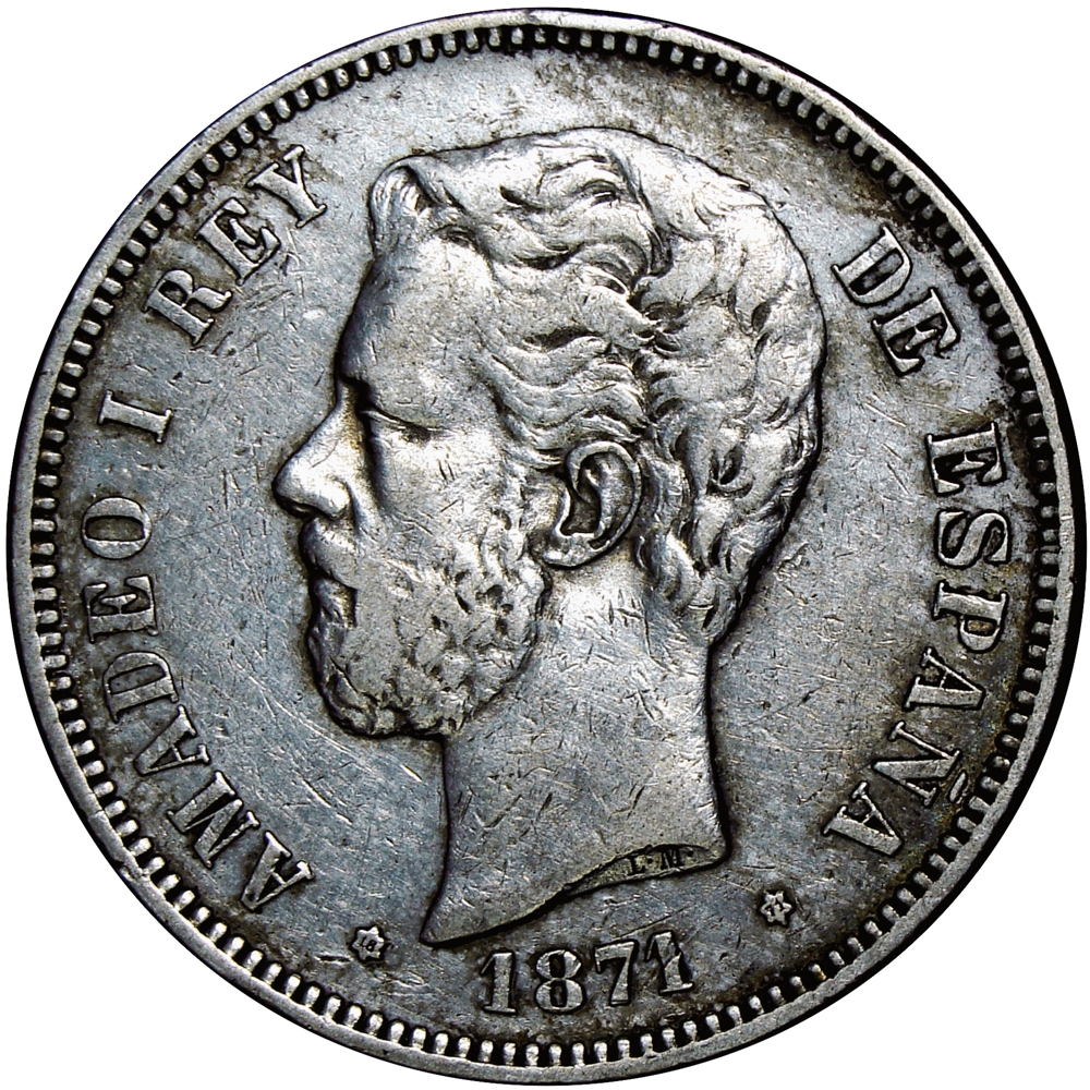 Moneda de Plata España 5 Pesetas 1871 SDM Estrella *1871 Amadeo I - Numisfila