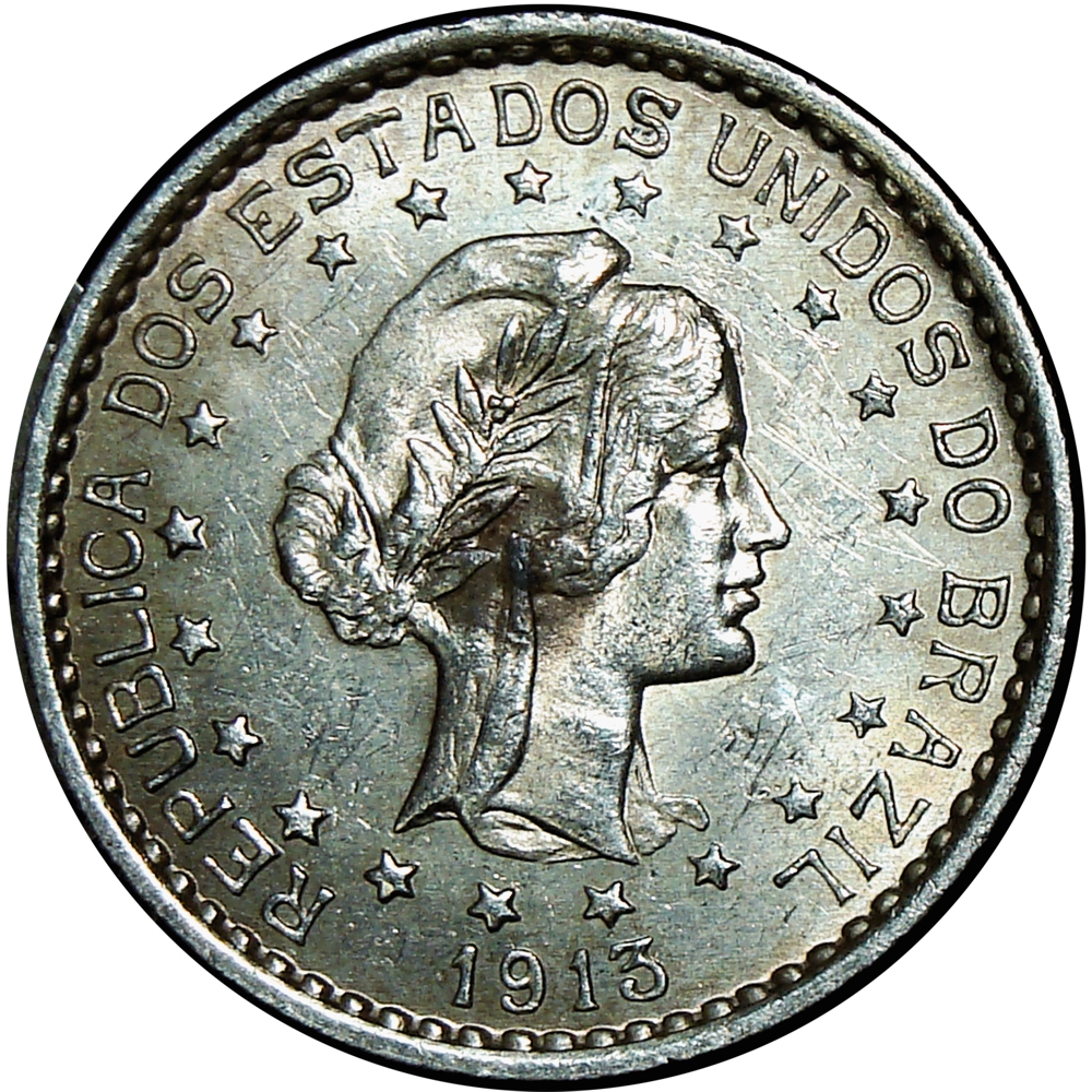 Brasil Moneda de Plata 500 Reis 1913 República Orden y Progreso - Numisfila