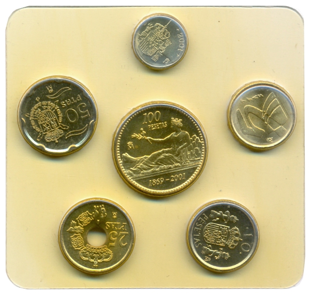 Estuche España 4 Monedas 2001 y 2 Monedas 2000 Últimas Pesetas  - Numisfila