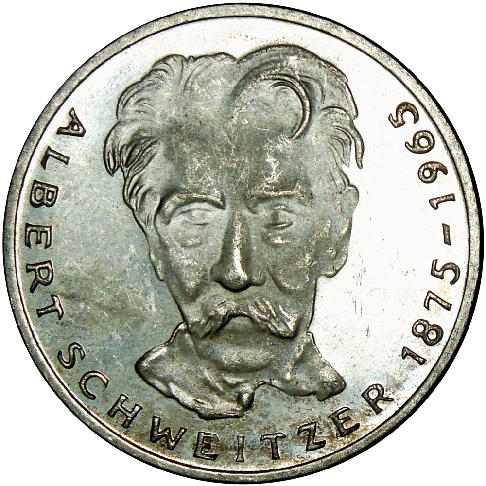 Alemania Moneda de Plata 5 Deutsche Mark 1975 G Albert Schweitzer - Numisfila