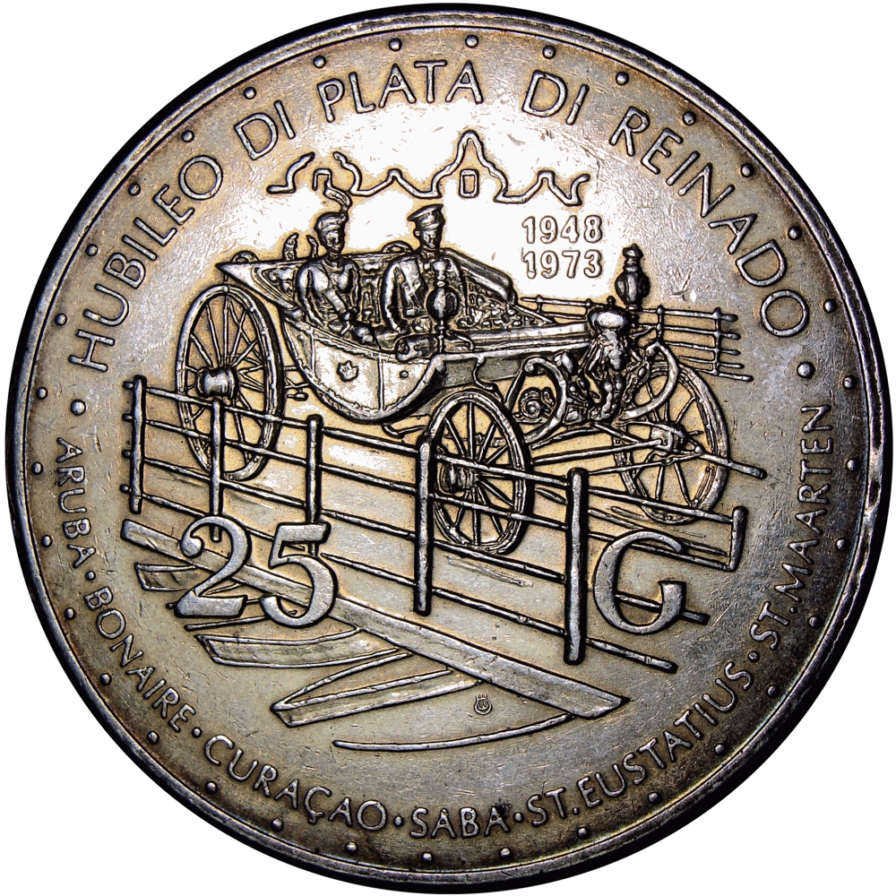 Antillas Holandesas Moneda 25 Gulden 1973 Juliana 25 Años Souvenir   - Numisfila