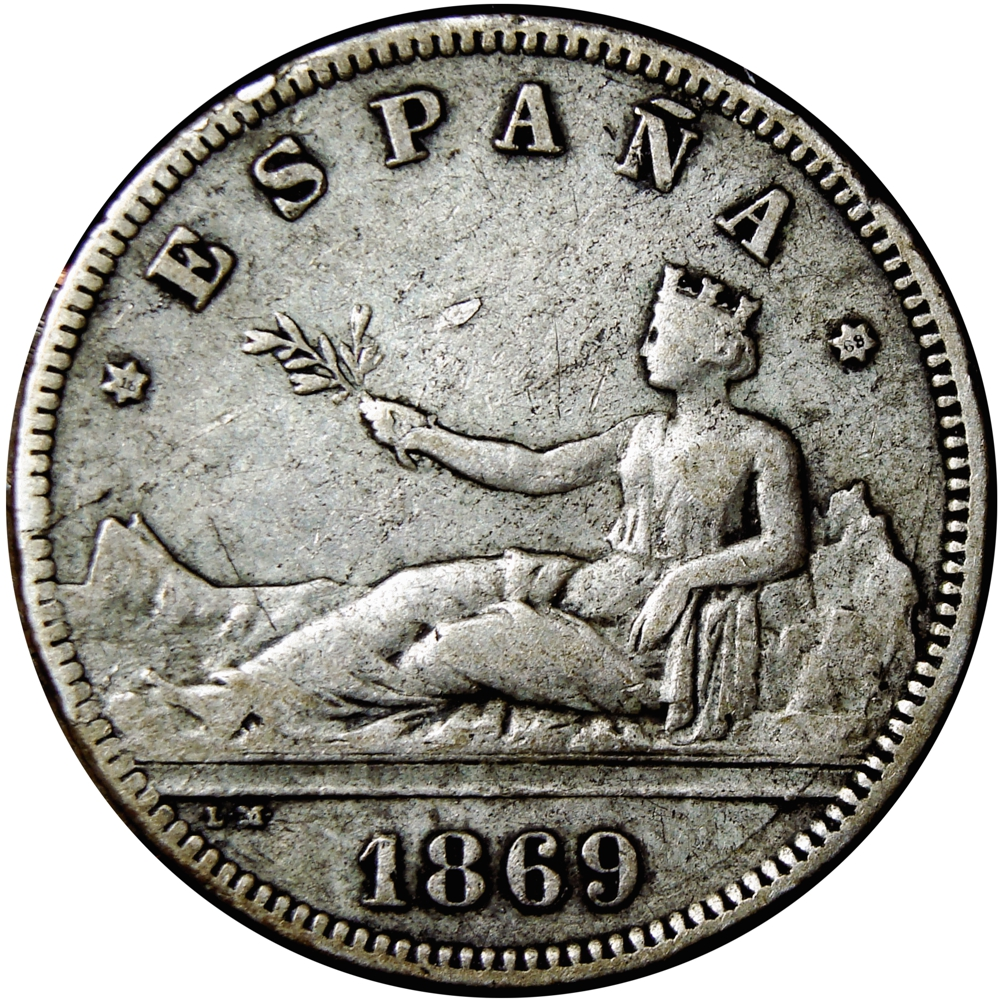 España Moneda de Plata 2 Pesetas 1869 Madrid Hispania - Numisfila