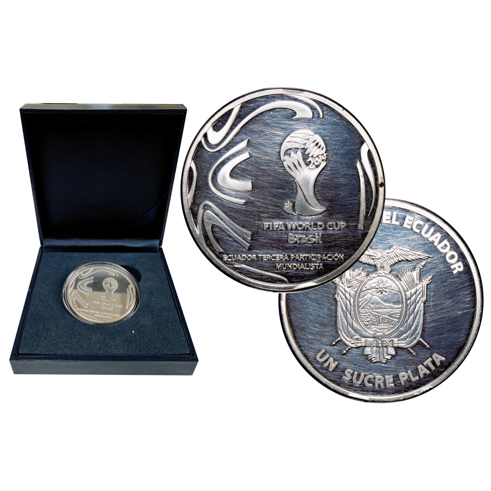 Moneda de Plata Ecuador 1 Sucre 2014 Brasil Copa Fútbol  - Numisfila