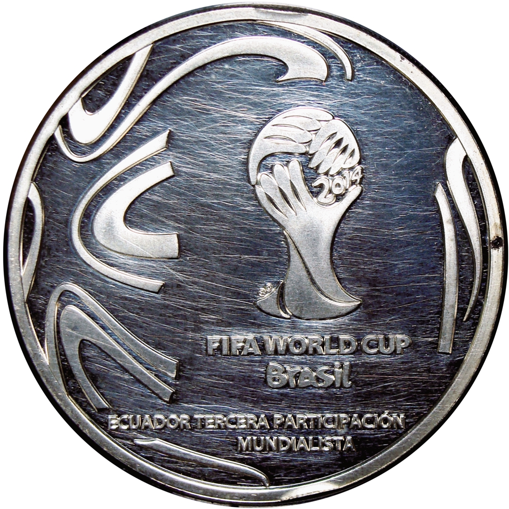 Moneda de Plata Ecuador 1 Sucre 2014 Brasil Copa Fútbol   - Numisfila