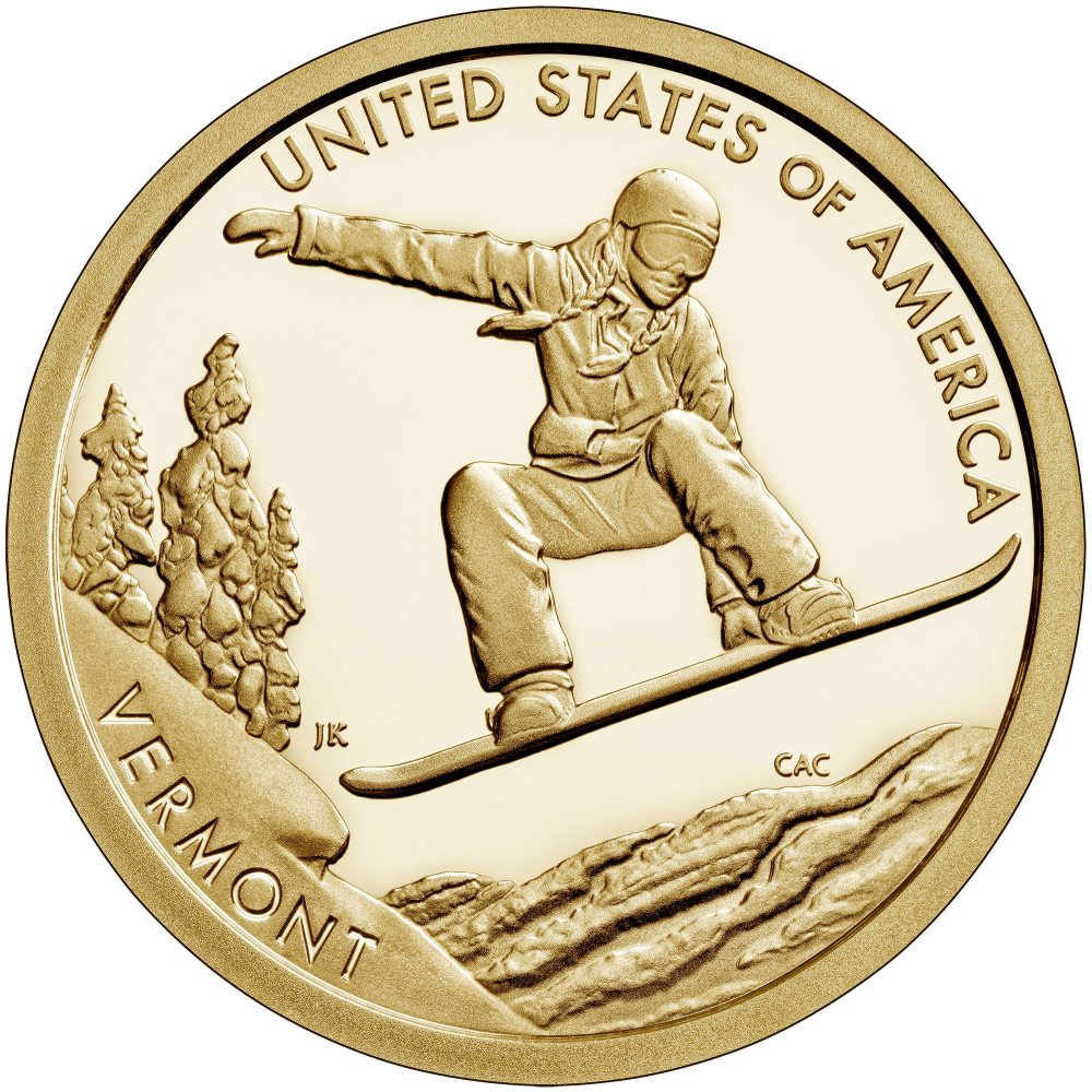 Monedas EE.UU 1 Dólar 2022 D Conmemorativa Innovación americana Vermont - Snowboarding - Numisfila