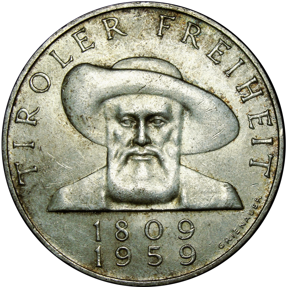 Moneda de Plata Austria Funfzig - 50 Schilling 1959 Andreas Hofer - Numisfila