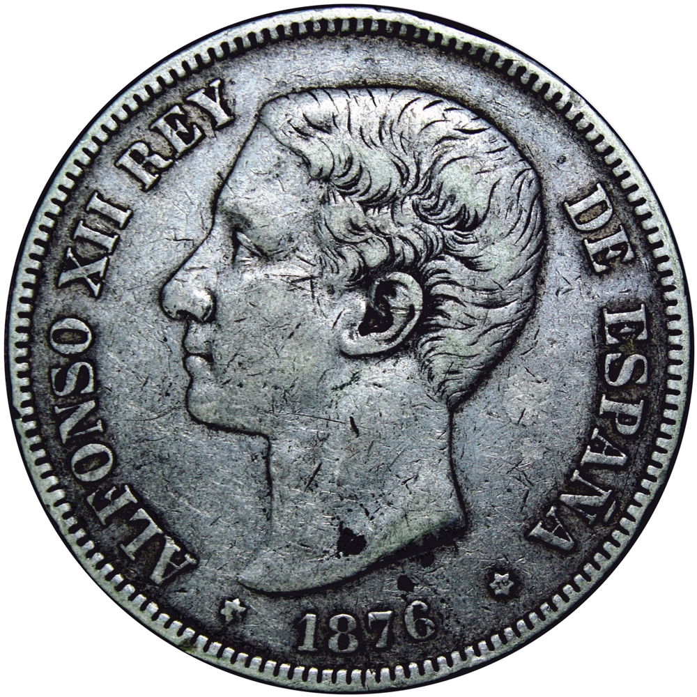 España Moneda de Plata 5 Pesetas 1876  Estrella *1876 Madrid Alfonso XII - Numisfila