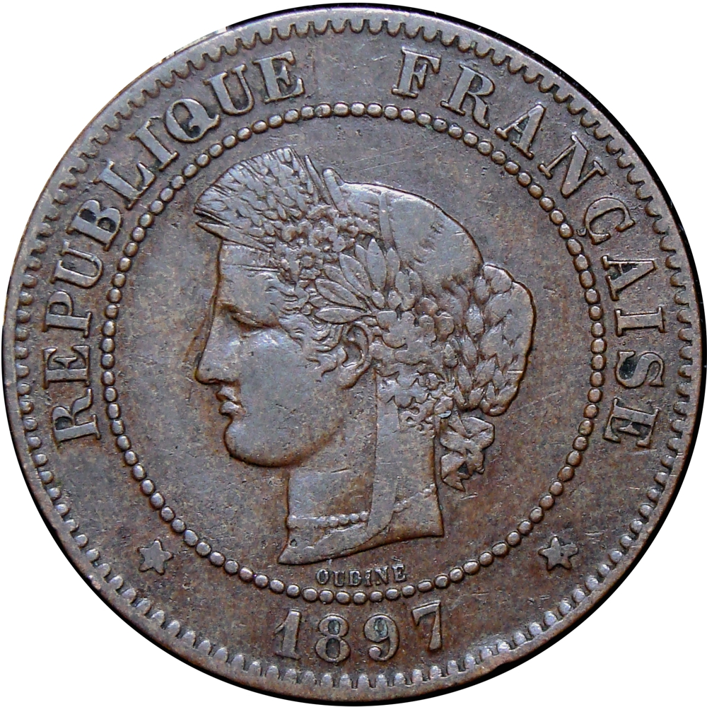 Francia Moneda de Bronce 5 Centimes 1897 A - Numisfila