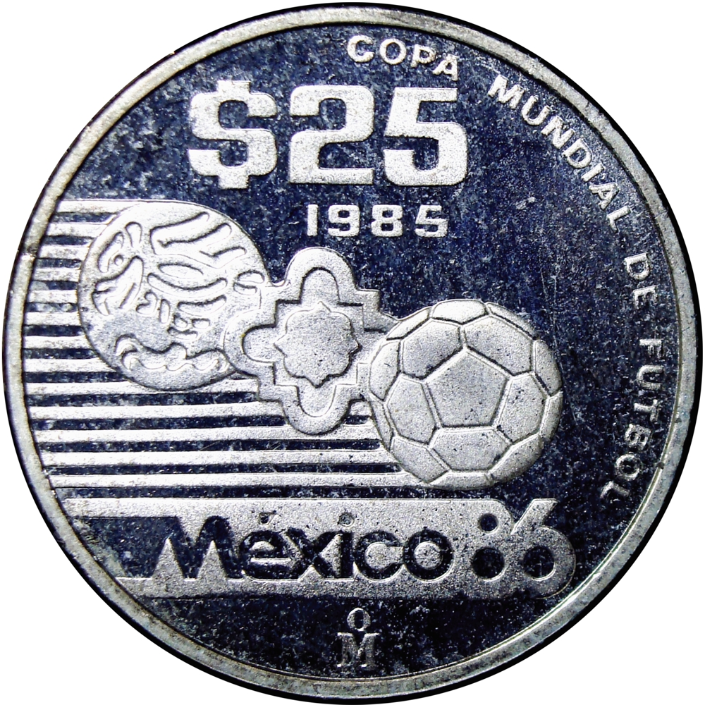 México Moneda de Plata 25 Pesos 1985 Fútbol Copa del Mundo 1986 - Numisfila