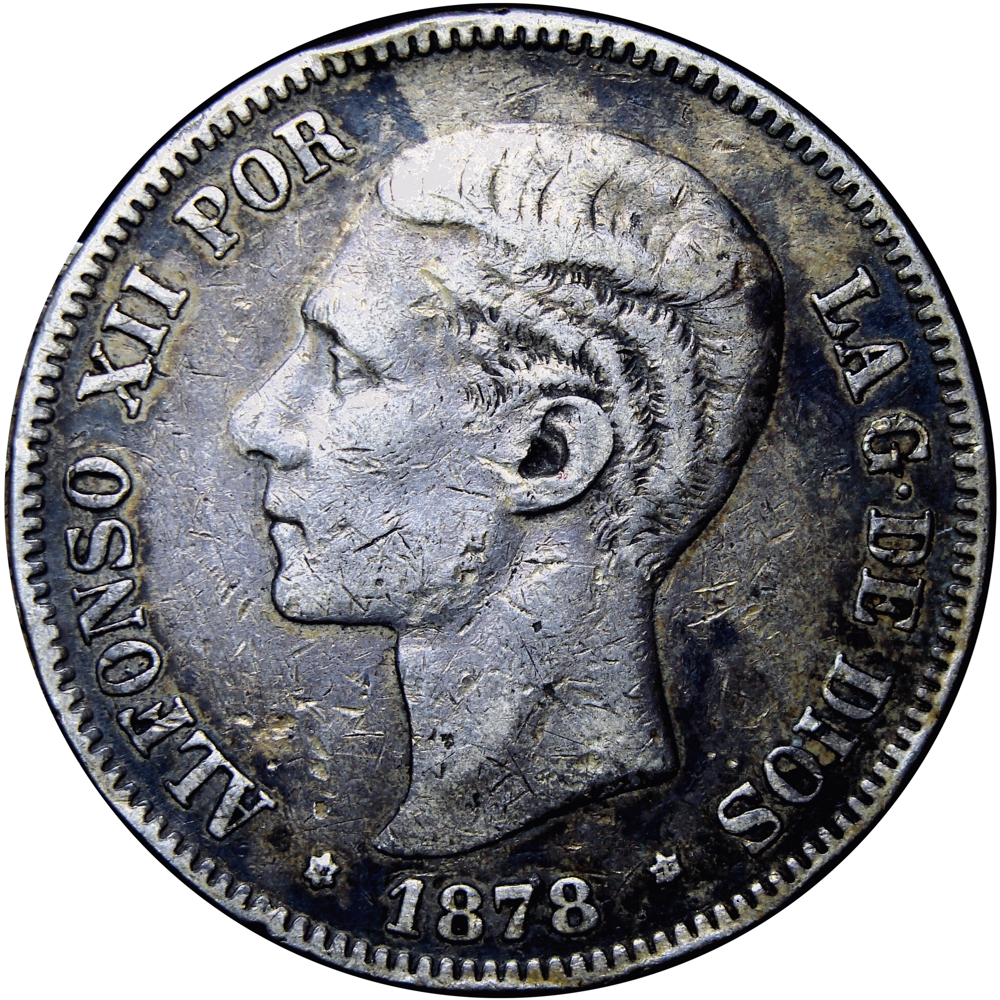 España Moneda de Plata 5 Pesetas 1878 Estrella *1878 Madrid Alfonso XII - Numisfila