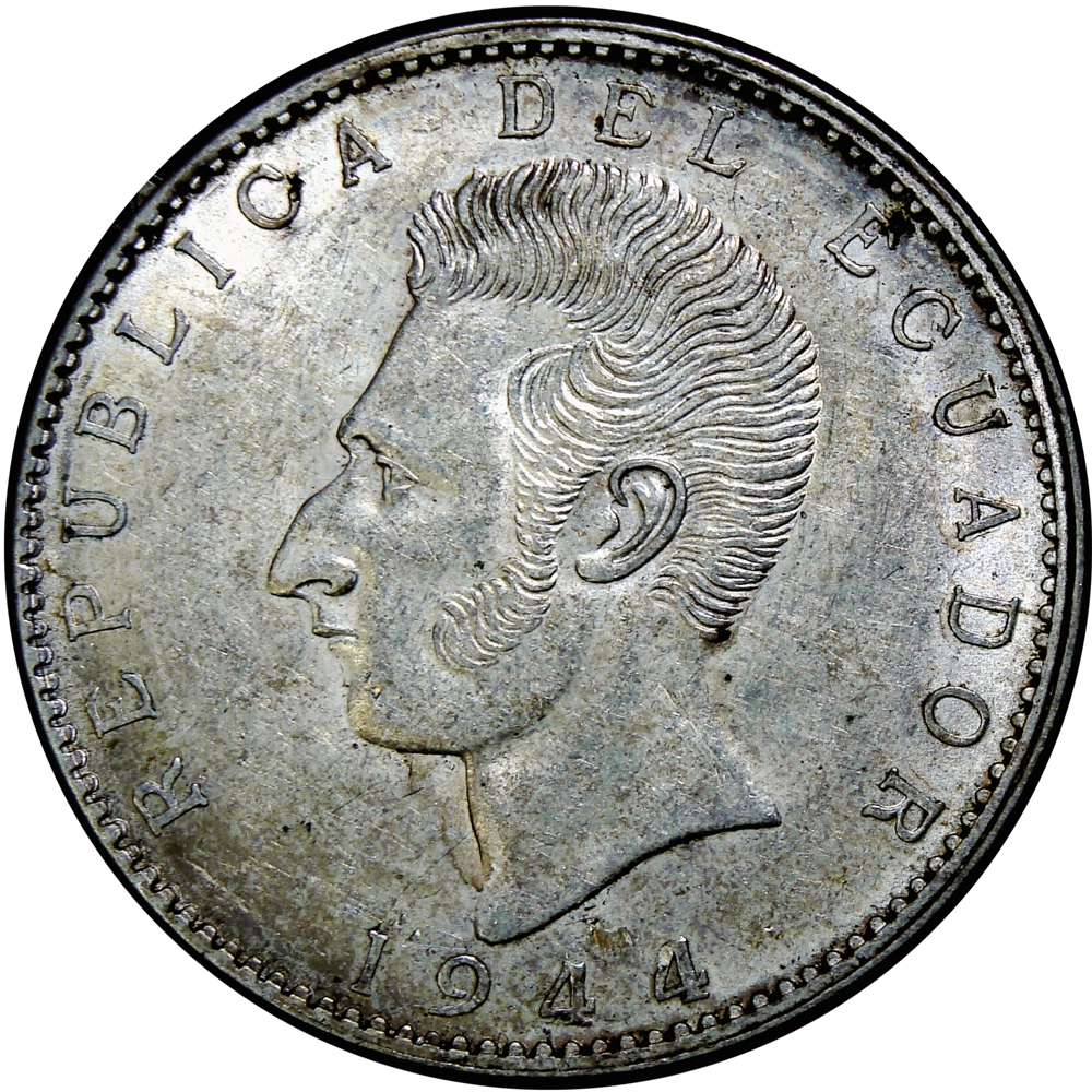 Ecuador Moneda de Plata 2 Sucres 1944 Antonio José de Sucre - Numisfila