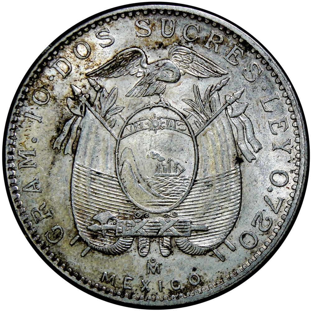 Ecuador Moneda de Plata 2 Sucres 1944 Antonio José de Sucre  - Numisfila