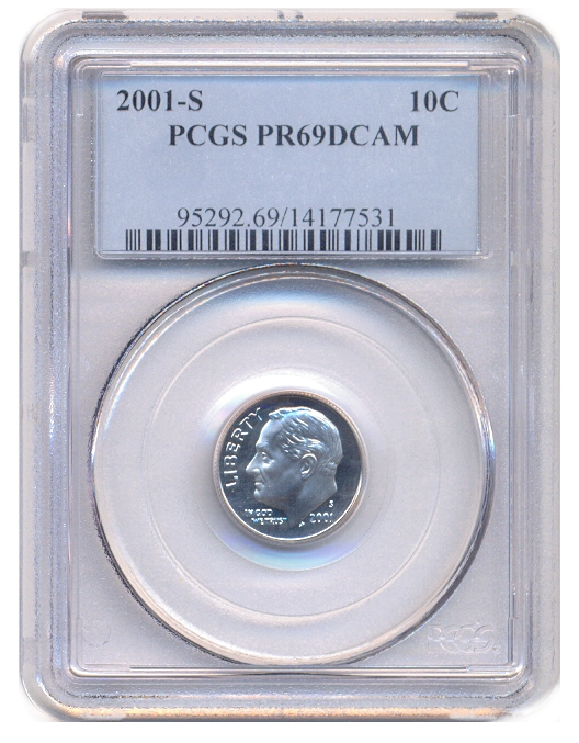 Moneda Proof EE. UU. Moneda 10 Cents 2001 S PCGS PR69DCAM "Roosevelt Dime"  - Numisfila