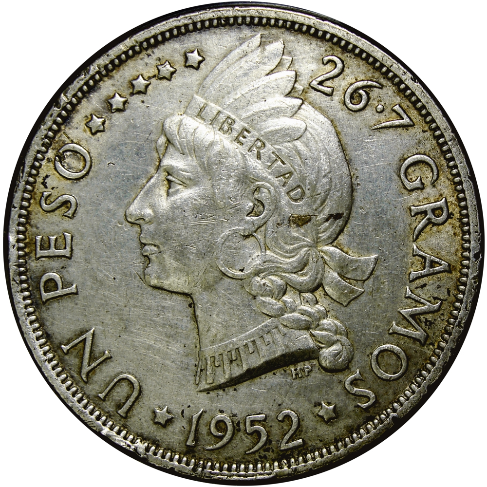 República Dominicana Moneda de Plata Un Peso 1952 - Numisfila