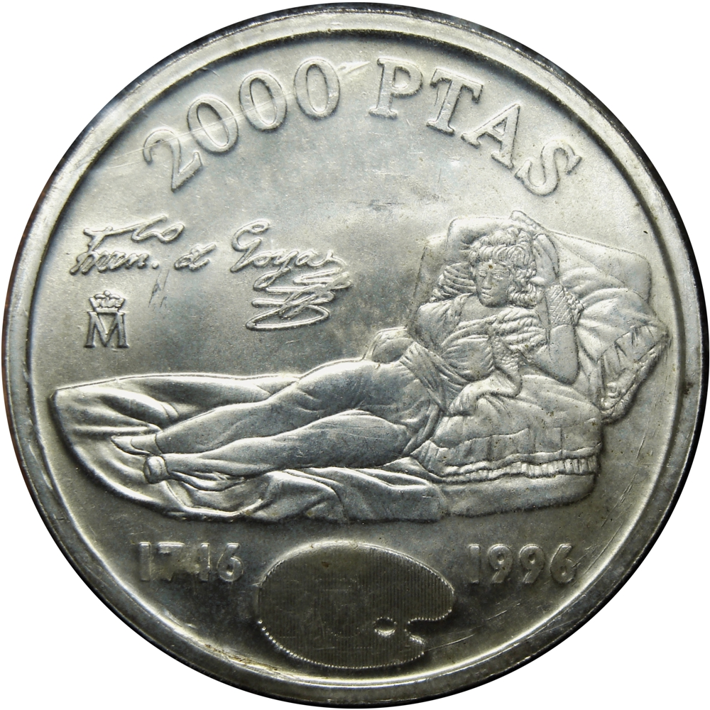España La Maja Vestida 2000 Pesetas 1996 Moneda de Plata - Numisfila
