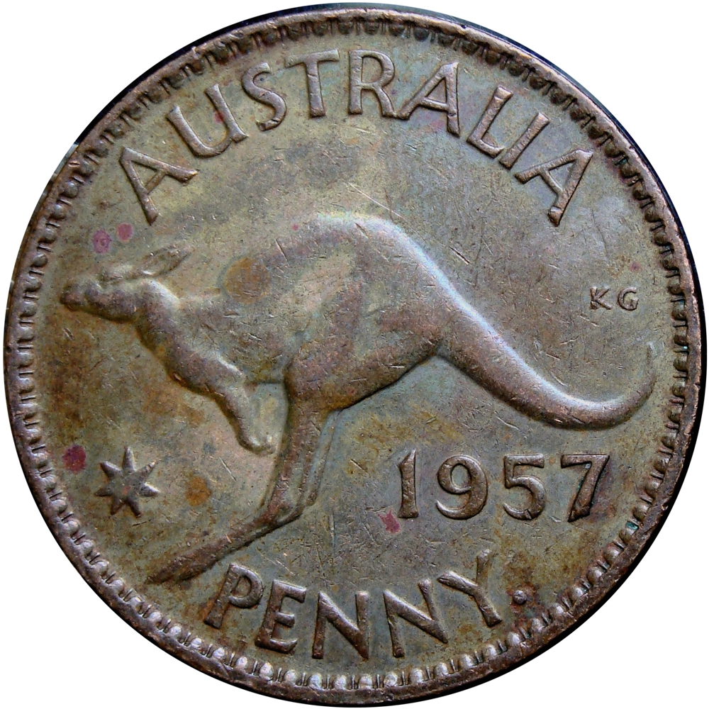 Australia Moneda de Bronce 1 Penny 1957 Canguro y Elizabeth II - Numisfila
