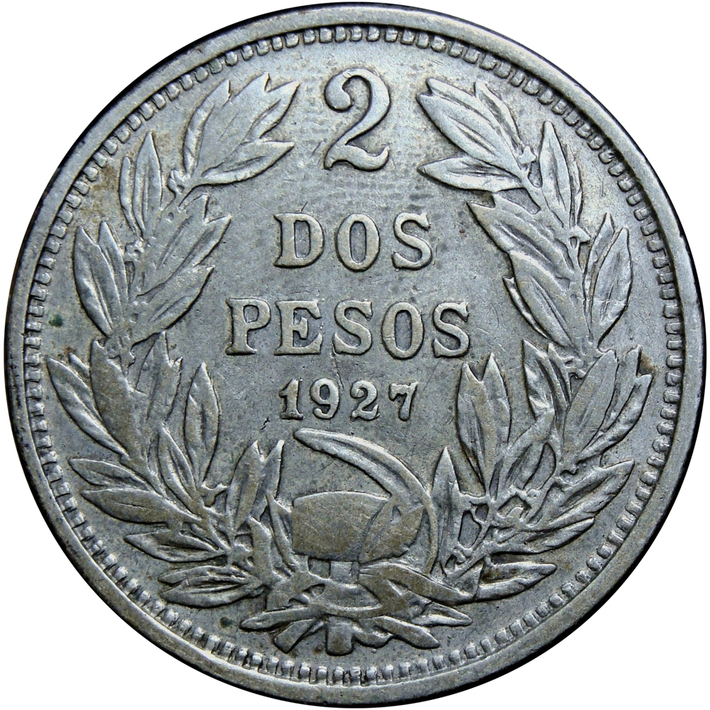 Chile Moneda de Plata 2 Pesos 1927 Cóndor - Numisfila