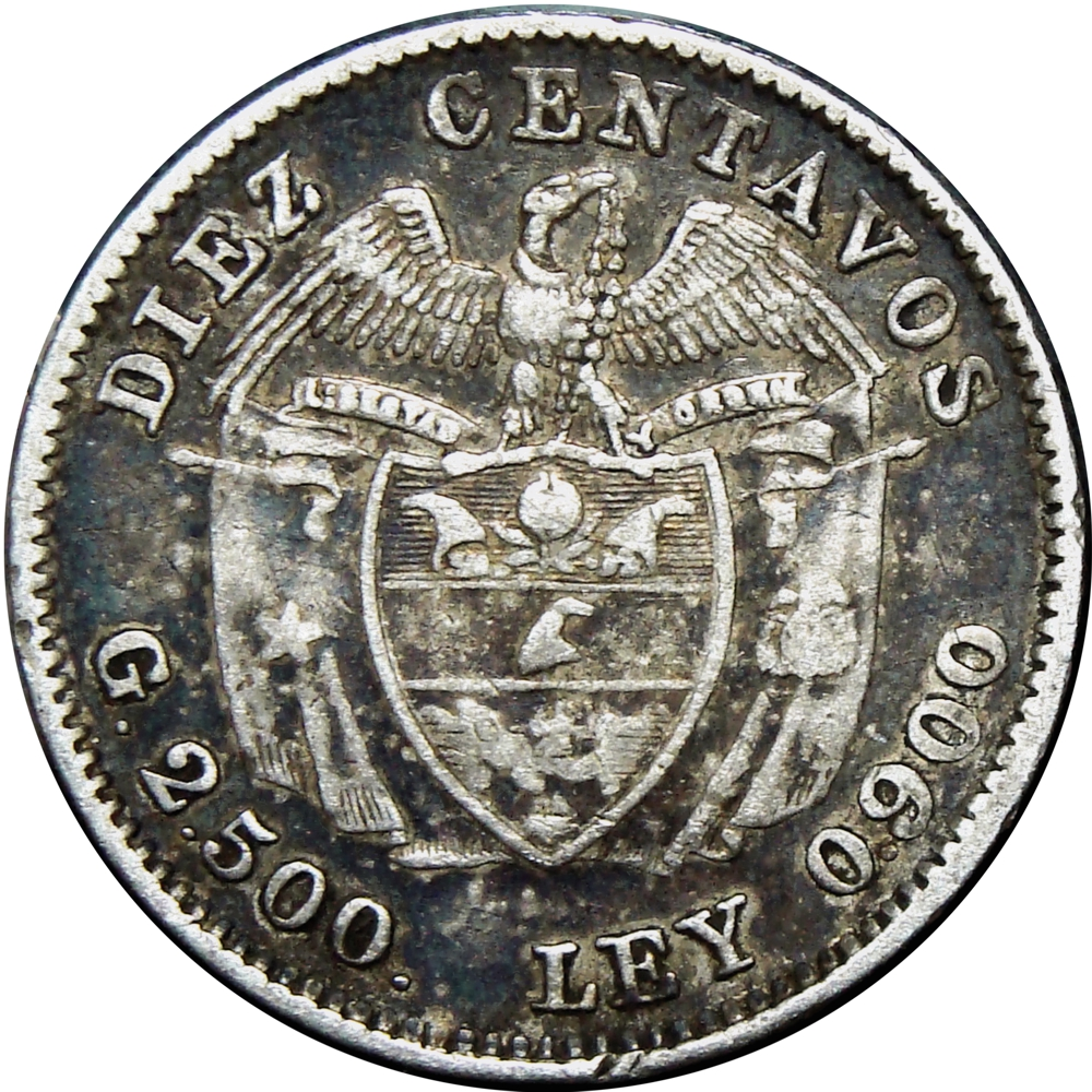 Colombia Moneda de Plata 10 Centavos 1934 B Simón Bolívar  - Numisfila