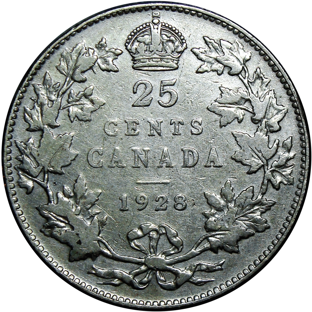 Canadá Moneda de Plata 25 Cents 1928 Jorge V - Numisfila