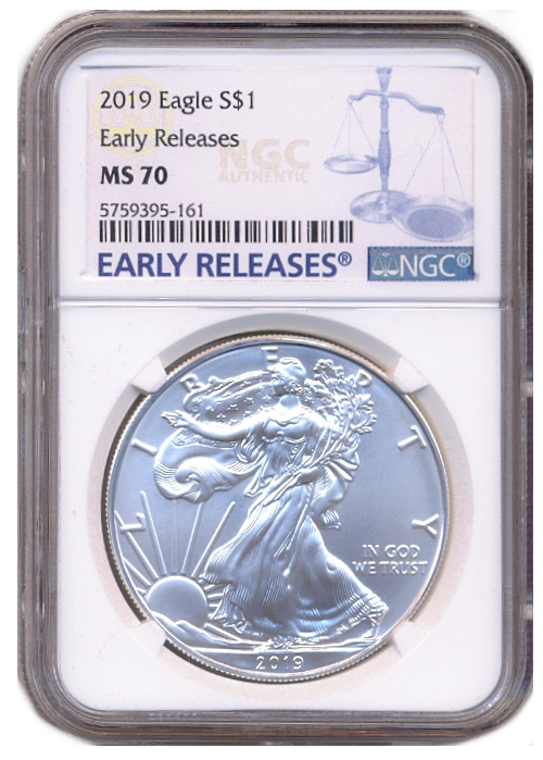 Moneda de Plata EE.UU Liberty 1 Dolar 2019 NGC MS70 Águila Americana  - Numisfila