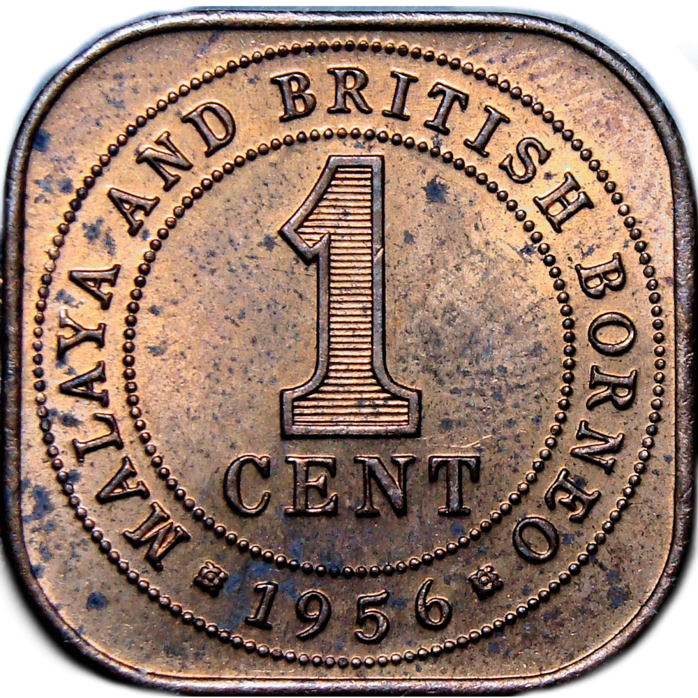 Moneda Malasia y Borneo Británico  1 centavo 1956 - Reina Isabel II - Numisfila
