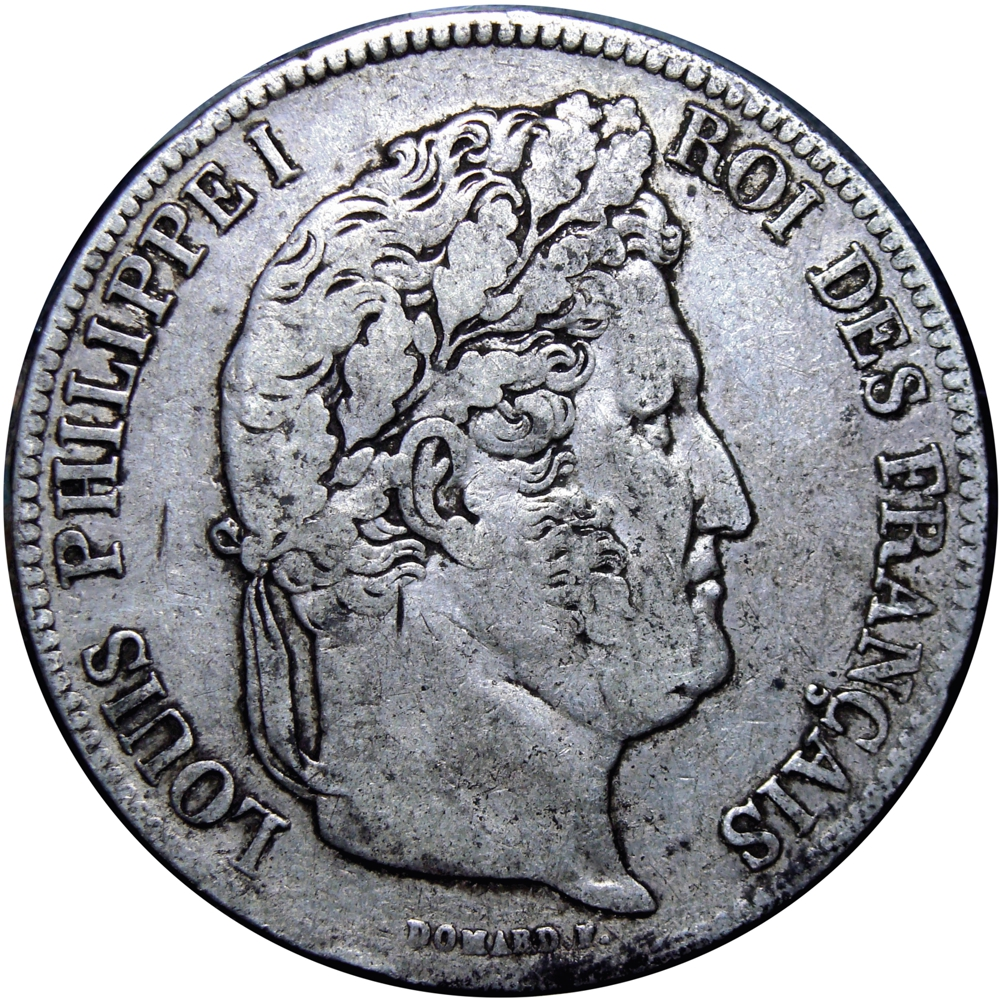 Moneda de Plata Francia 5 Francs 1837 - Rey Luis Felipe I  - Numisfila