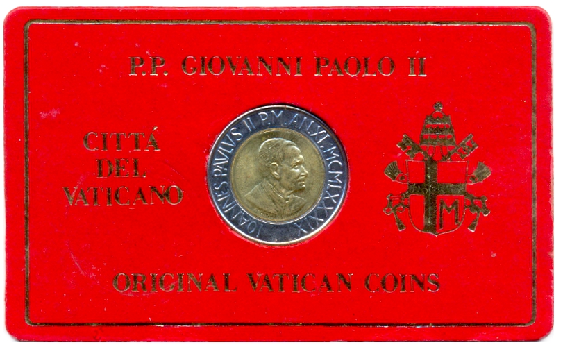 Moneda Vaticano 500 Liras 1989 Estuche presentación Juan Pablo II - Numisfila