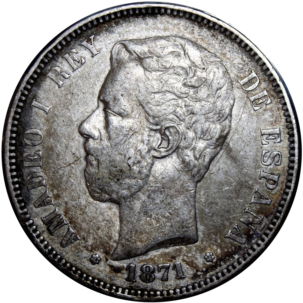 Moneda de Plata España 5 Pesetas 1871 SDM Estrella *1871 Amadeo I - Numisfila