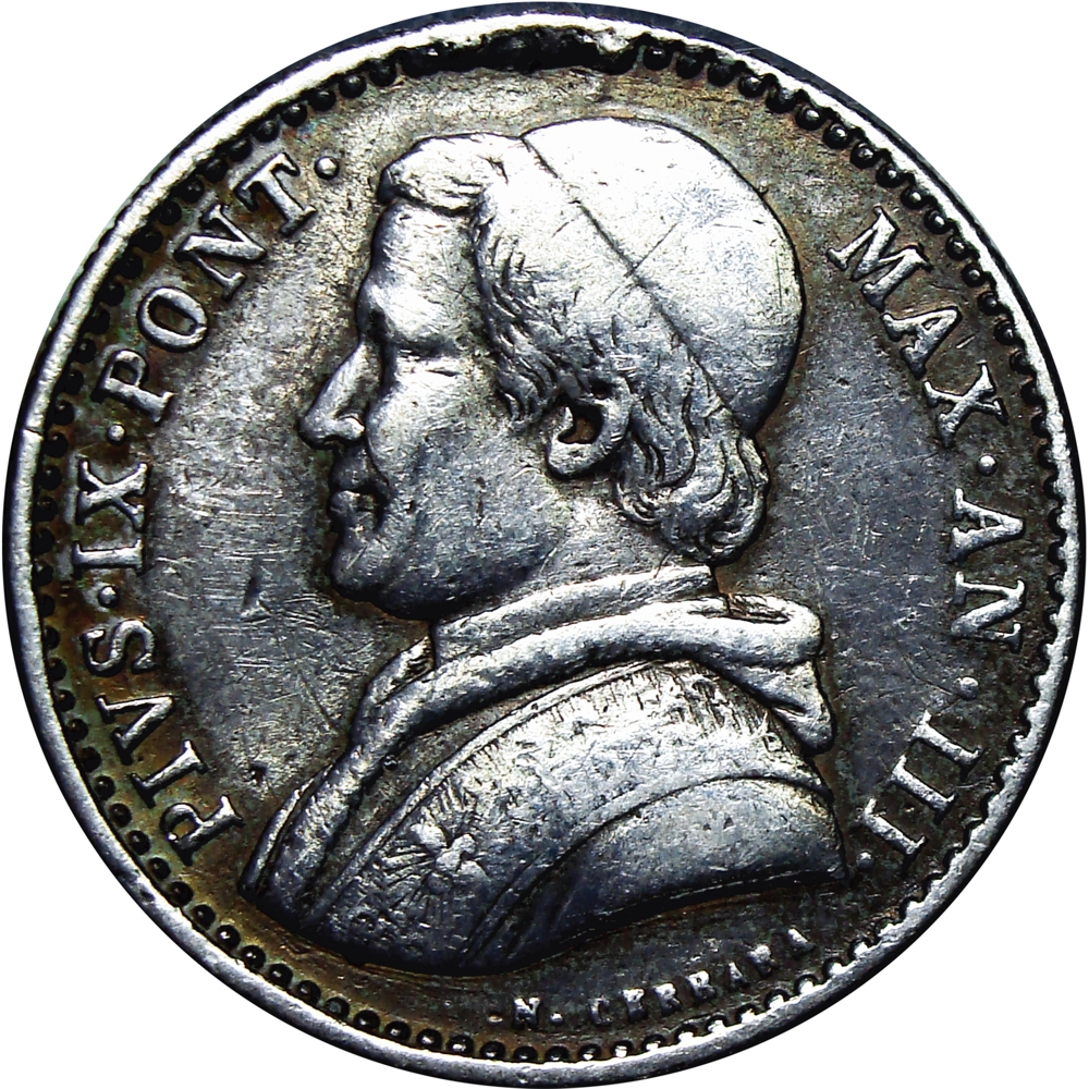 Moneda de Plata Estados Pontificios (Vaticano) 20 Baiocchi 1849 - Papa Pius IX  - Numisfila
