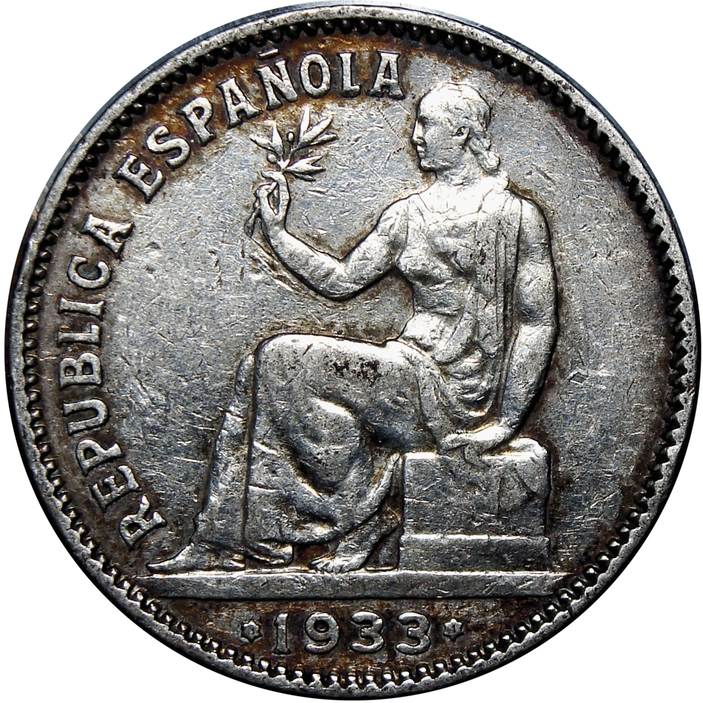 España 1 Peseta 1933 *3*4* 1934 2da República Moneda de Plata  - Numisfila