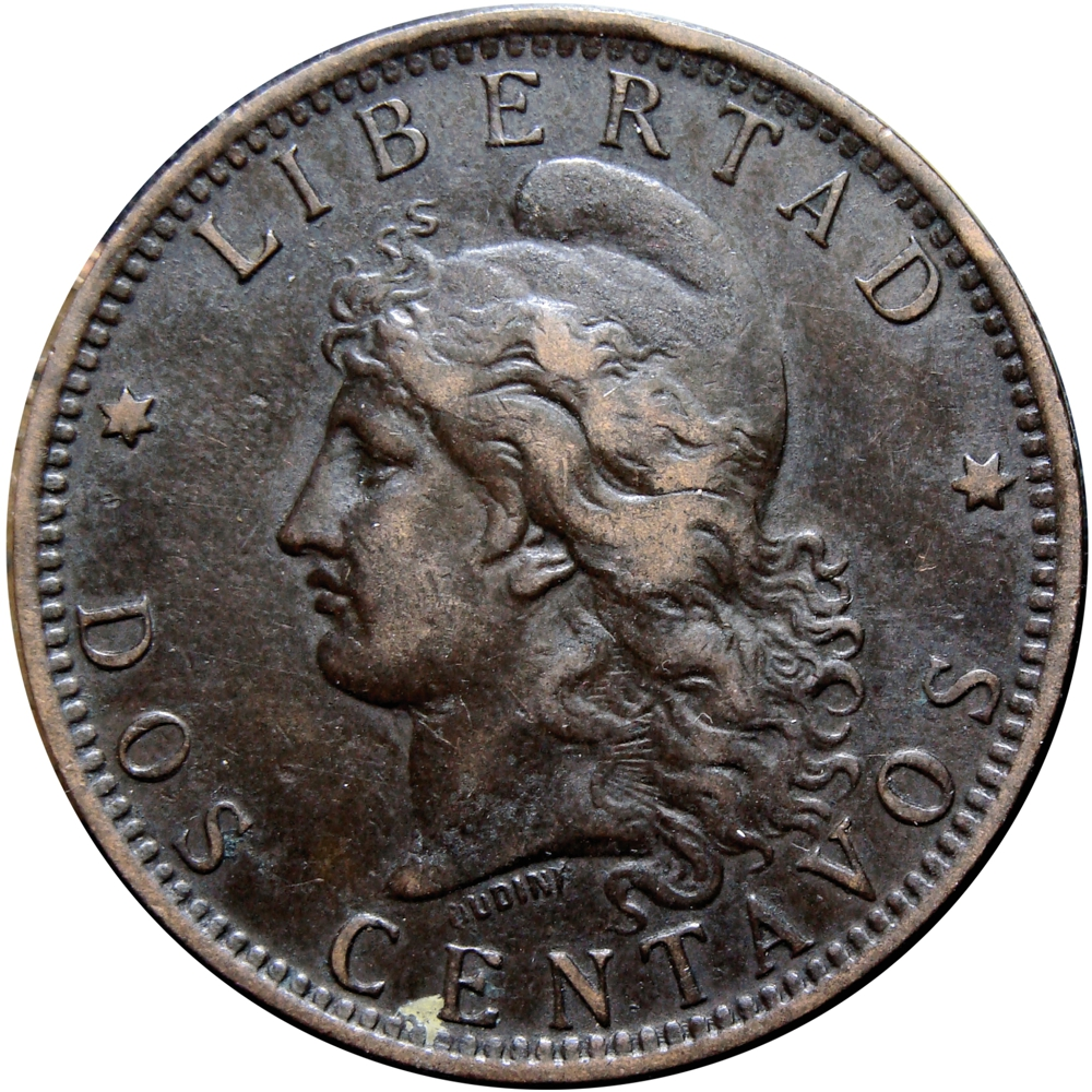 Moneda Argentina Dos Centavos 1892 Libertad Oudiné  - Numisfila