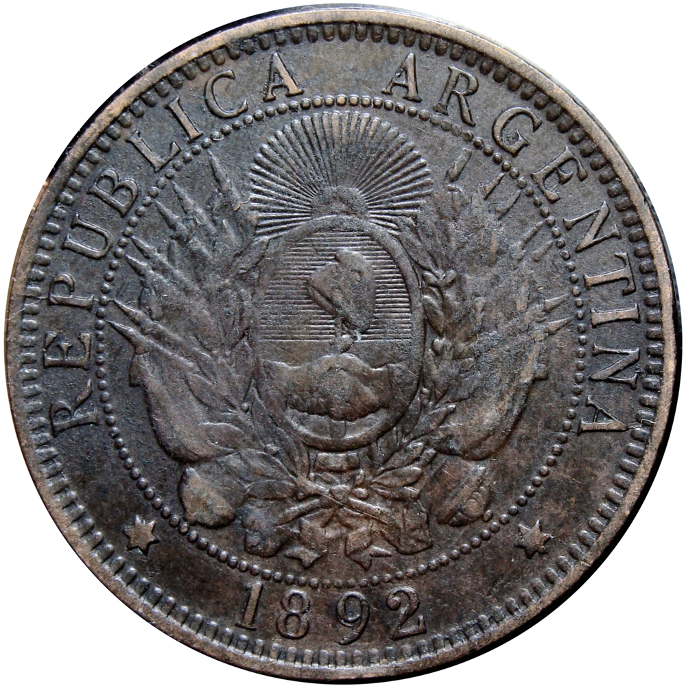 Moneda Argentina Dos Centavos 1892 Libertad Oudiné  - Numisfila