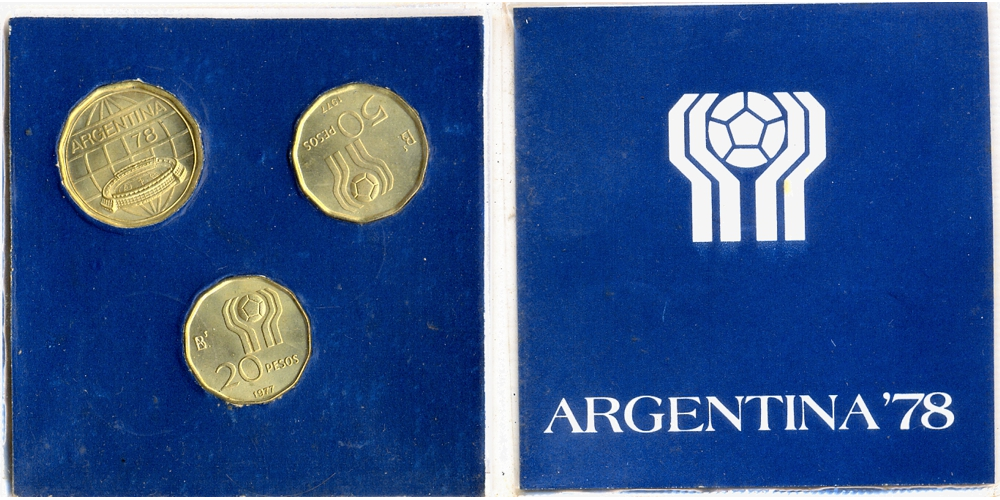 Argentina Set de 3 Monedas 1977 Mundial de Fútbol 1978 - Numisfila