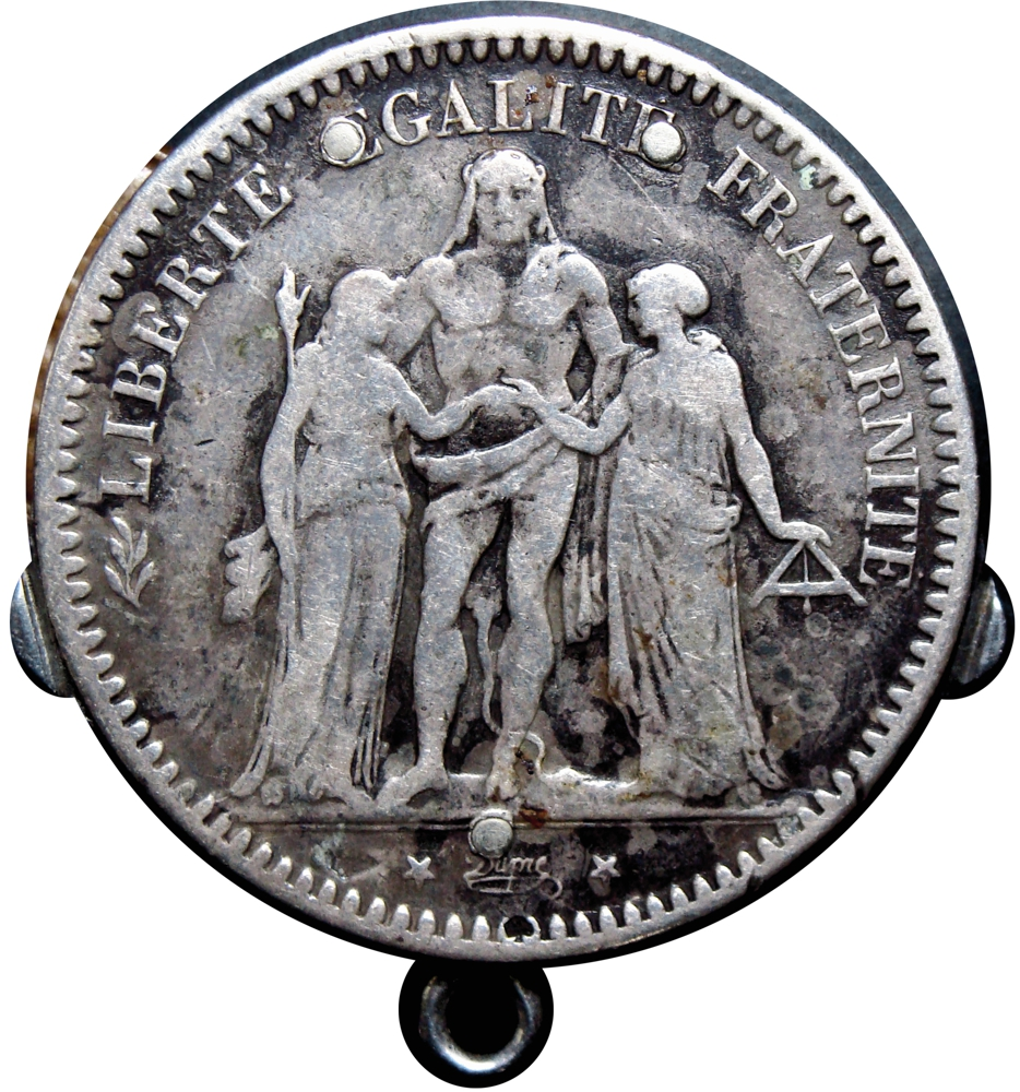 Tijera y Navaja en Moneda de Plata Francia 5 Francos 1873 A Hércules  - Numisfila