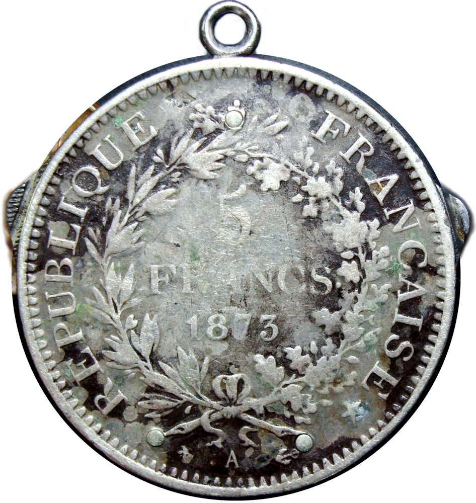 Tijera y Navaja en Moneda de Plata Francia 5 Francos 1873 A Hércules  - Numisfila