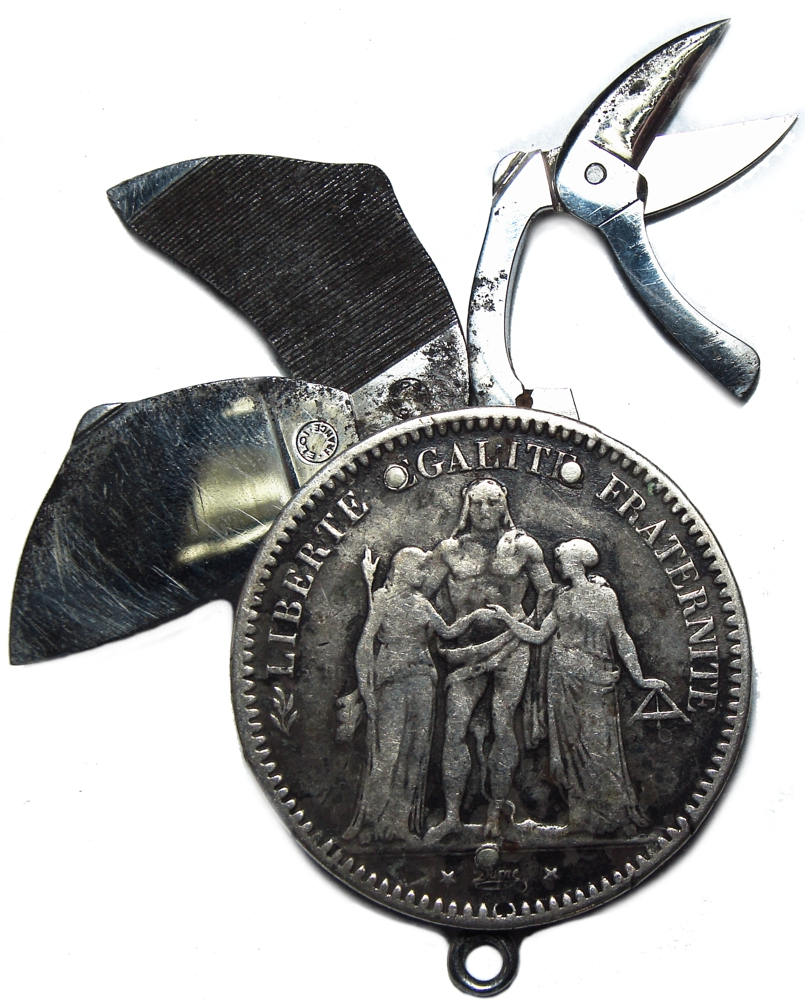 Tijera y Navaja en Moneda de Plata Francia 5 Francos 1873 A Hércules - Numisfila