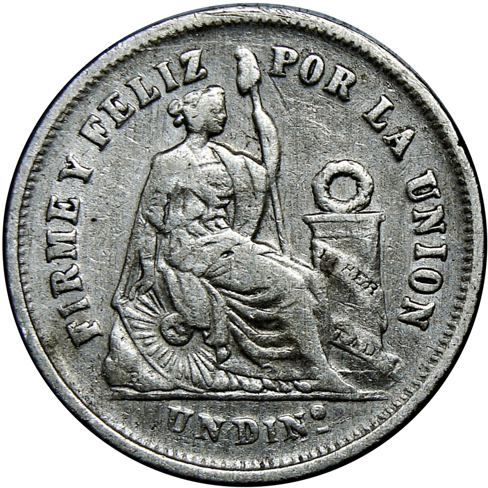 Perú Moneda de Plata Un Dinero 1866 Ceca Y.B. - Numisfila