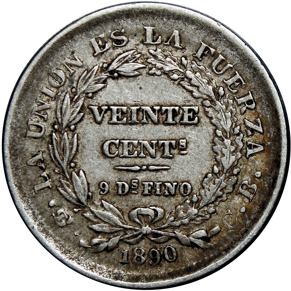 Bolivia Moneda de Plata 20 Centavos 1890 PTS CB  - Numisfila