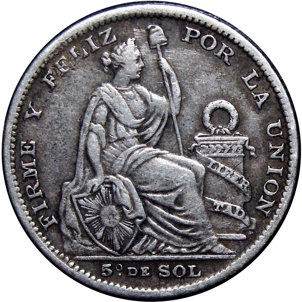 Perú Moneda de Plata 1/5 de Sol 1890 T.F. Lima - Numisfila