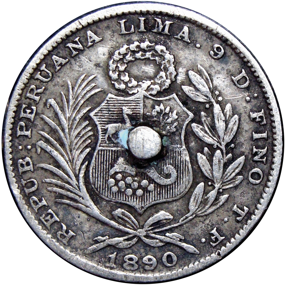 Perú Moneda de Plata 1/5 de Sol 1890 T.F. Lima  - Numisfila