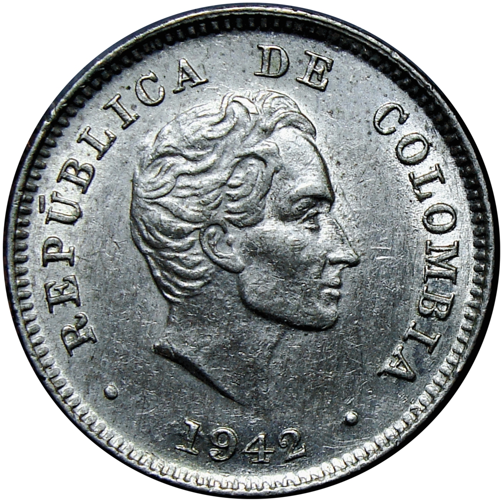 Colombia Moneda de Plata 10 Centavos 1942 B Simón Bolívar - Numisfila