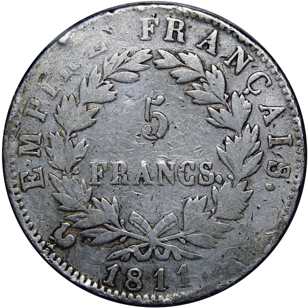 Replica Francia Moneda de Plata 5 Francos 1811 Napoleón  - Numisfila