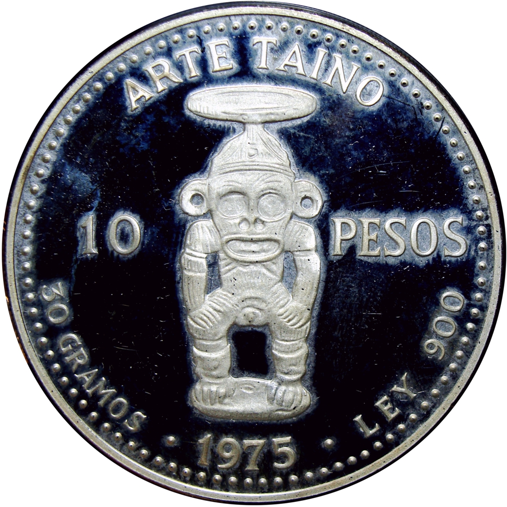 República Dominicana Moneda de Plata 10 Pesos 1975 Arte Taino - Numisfila