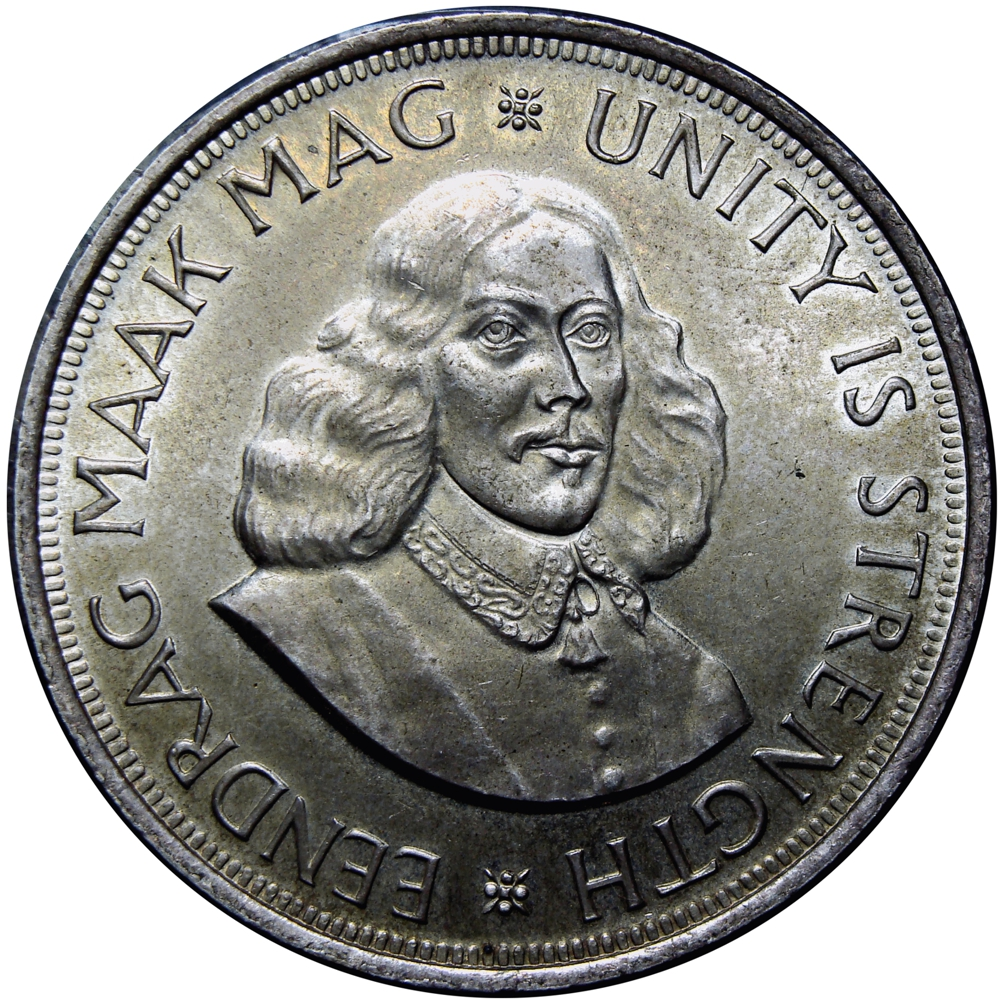 Sudáfrica Moneda de Plata 50 Cents 1961 Jan Van Riebeeck y Gacela Saltarina  - Numisfila