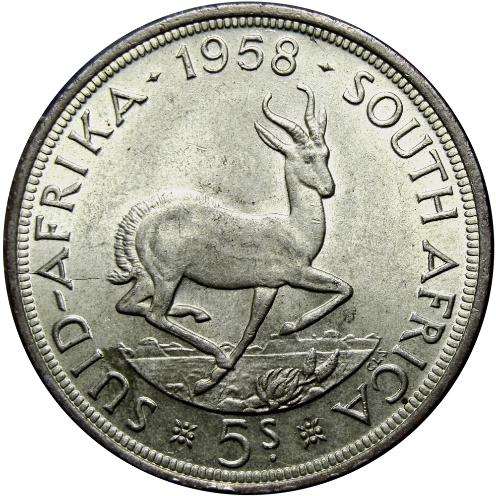 Sudáfrica Moneda 50 Cents 1958 Jan Van Riebeeck y Gacela Saltarina - Numisfila