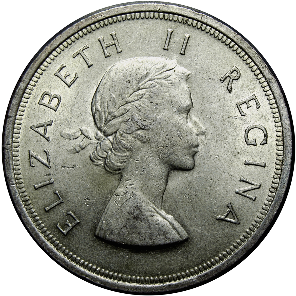 Sudáfrica Moneda 50 Cents 1958 Jan Van Riebeeck y Gacela Saltarina  - Numisfila