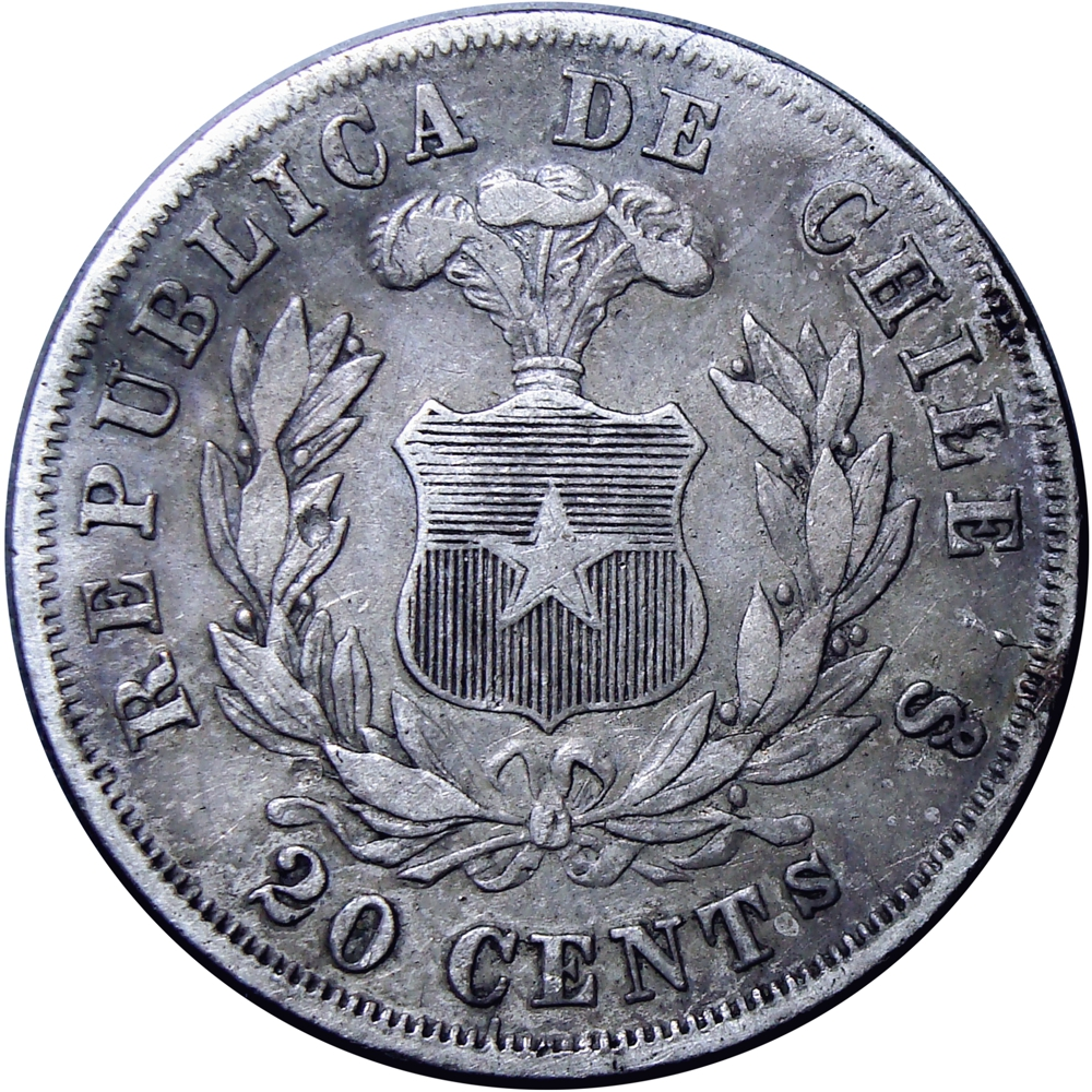 Chile Moneda de Plata 20 Centavos 1871 Cóndor - Numisfila