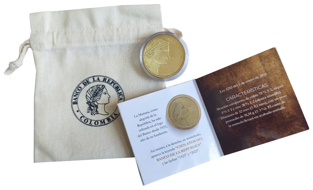 Colombia Moneda 20.000 Pesos 2023 Banco de la República 100 Años  - Numisfila