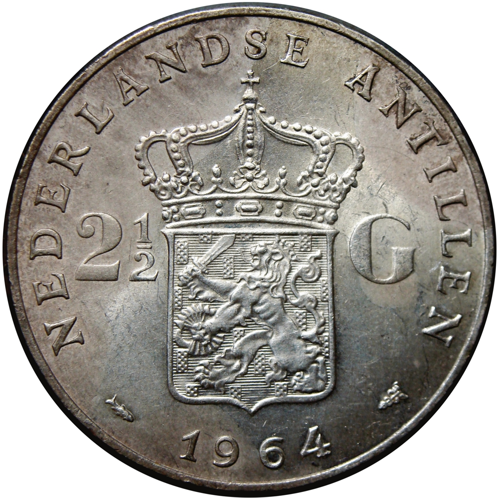Antillas Holandesas Moneda de Plata 2 ½ Gulden 1964 Juliana - Numisfila