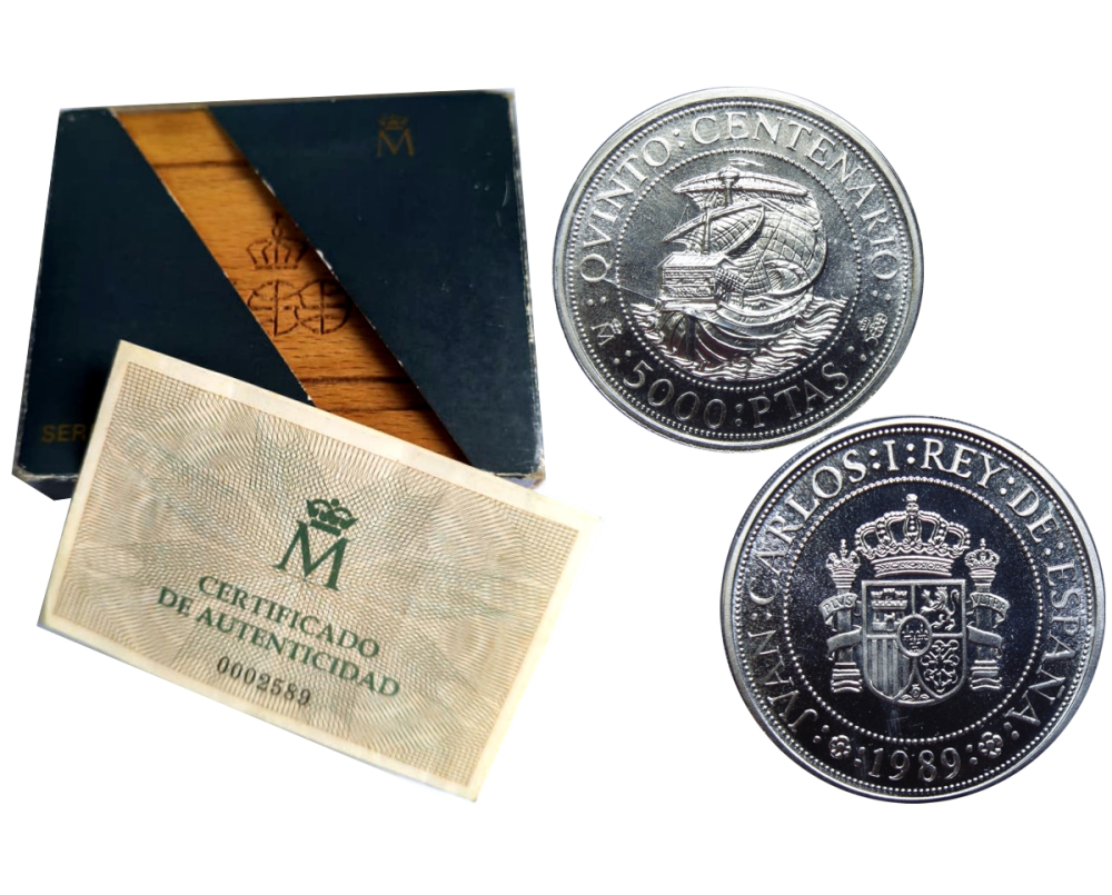 España Moneda de Plata 5000 Pesetas 1989 Carabela V Centenario - Numisfila